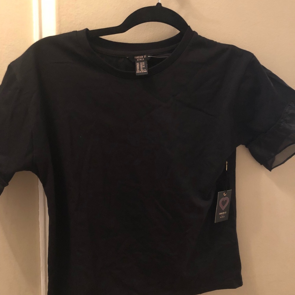NWT Forever 21 Girls Black shirt with lace-sleeve